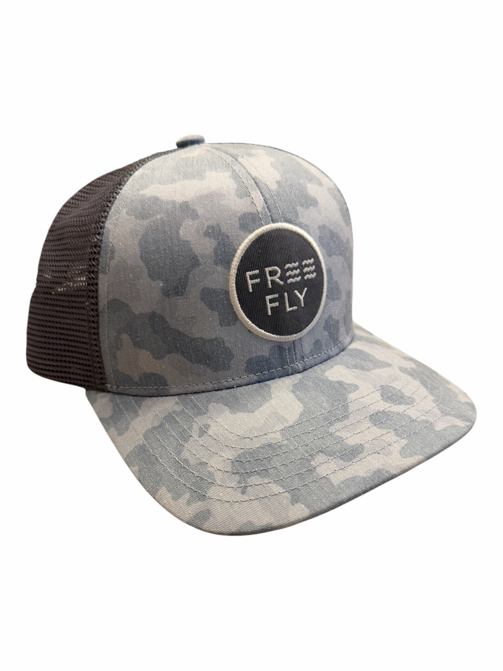FREE FLY Gray Camo Trucker Hat With Adjustable Snapback